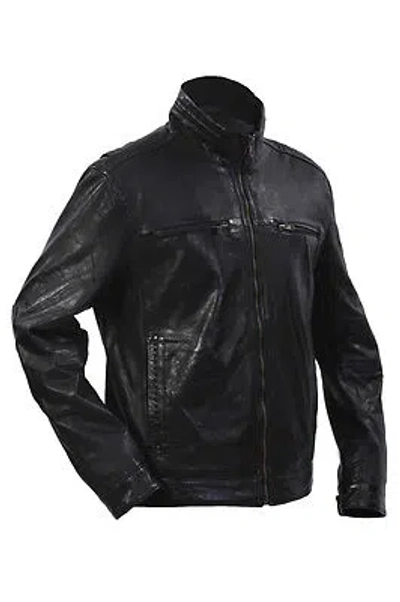 Pre-owned Infinity Men's 100% Sheepskin Black Nappa Leather Biker Jacket