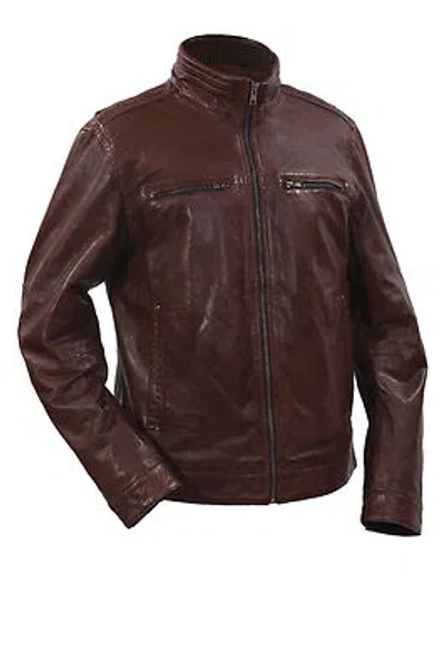 Pre-owned Infinity Men's 100% Sheepskin Chestnut Brown Nappa Leather Biker Jacket