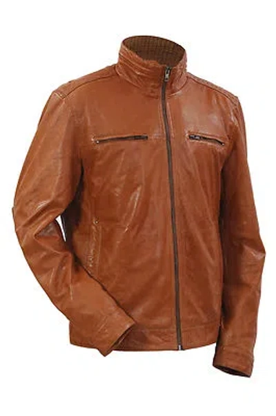Pre-owned Infinity Men's 100% Sheepskin Tan Nappa Leather Biker Jacket In Brown