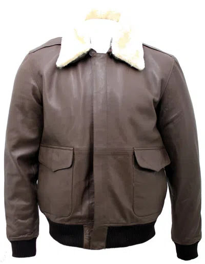 Pre-owned Infinity Men's A2 Brown Nappa Leather Bomber Jacket With Detachable Sheepskin Collar