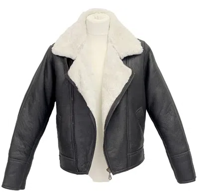 Pre-owned Infinity Men's Aviator B3 Crosszip Real Shearling Sheepskin Leather Bomber Flying Jacket In Brown With Cream Wool
