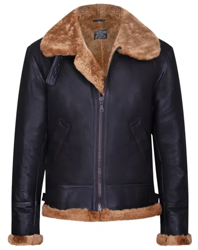 Pre-owned Infinity Men's Aviator Brown B3 Real Shearling Sheepskin Leather Bomber Flying Jacket In Brown With Ginger Wool