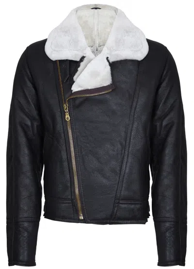 Pre-owned Infinity Men's Aviator Cross Zip B3 Cream Shearling Sheepskin Brown Leather Pilot Jacket In Ivory