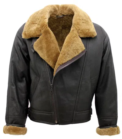Pre-owned Infinity Men's Aviator Cross Zip Ginger Shearling Sheepskin Brown Leather Jacket