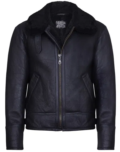 Pre-owned Infinity Men's Black B3 'air Force' Real Shearling Sheepskin Aviator Pilot Flying Jacket