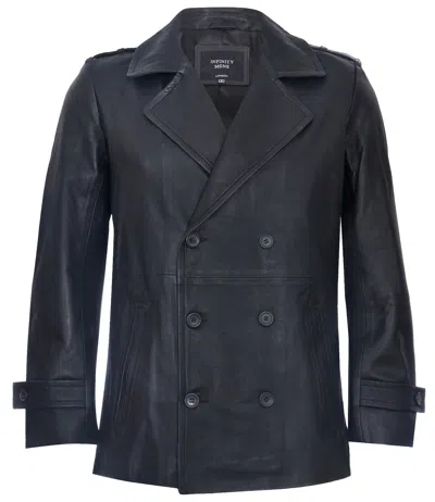 Pre-owned Infinity Men's Black Pea Coat Leather Jacket Dr Who German Naval