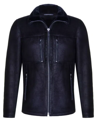 Pre-owned Infinity Men's Black Sheepskin Leather Biker Jacket Shearling Aviator Warm B3 Raf Bomber