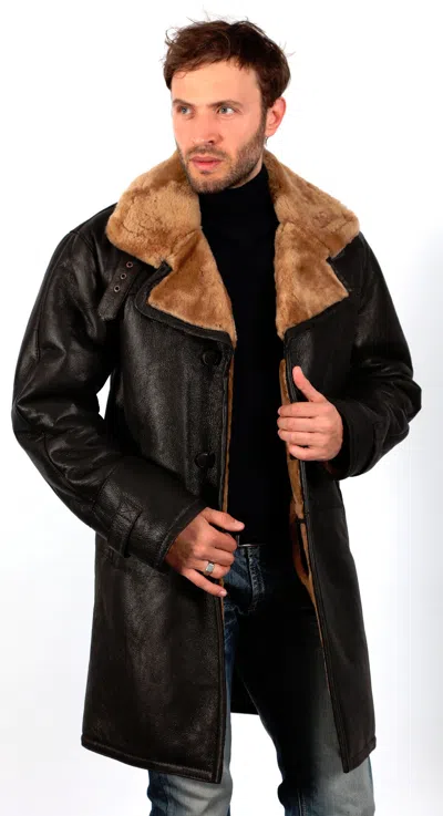 Pre-owned Infinity Men's Brown 100% Shearling Ginger Sheepskin Leather Coat In Brown / Ginger