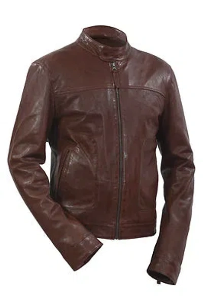 Pre-owned Infinity Men's Brown Retro Biker Lambskin Leather Slim Fit Jacket