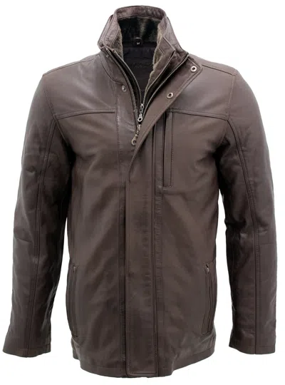 Pre-owned Infinity Men's Classic Warm Brown Leather Biker Jacket