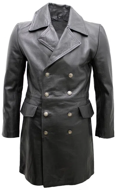 Pre-owned Infinity Men's General Long Black German Naval Leather Coat