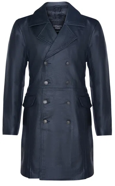 Pre-owned Infinity Men's General Long Black Ww2 Military German Naval U-boat Leather Trench Coat