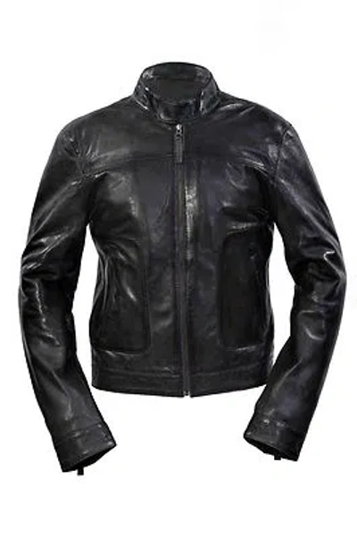 Pre-owned Infinity Men's Grey Retro Biker Lambskin Leather Jacket Slim Fit In Gray