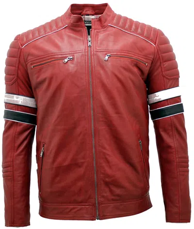 Pre-owned Infinity Men's Racing Red Leather Biker Jacket