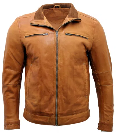Pre-owned Infinity Men's Tan Retro 100% Nappa Leather Biker Jacket In Brown