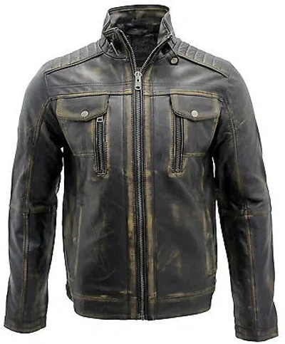 Pre-owned Infinity Men's Vintage Black 100% Leather Biker Jacket