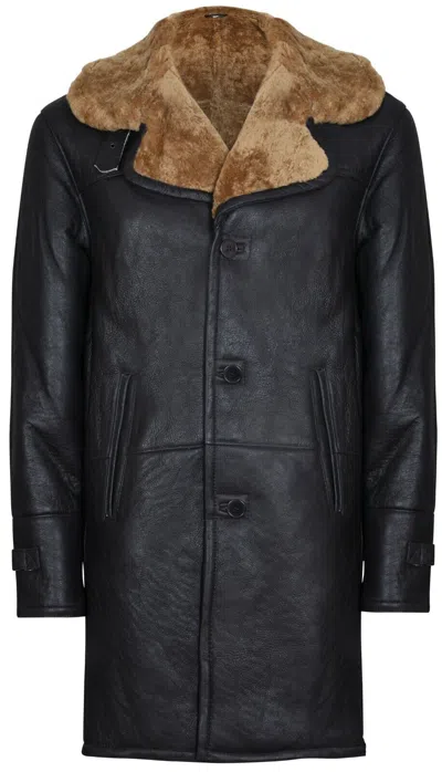 Pre-owned Infinity Men's Warm Brown Long Real Shearling Ginger Sheepskin Leather Cromby Pilot Coat In Brown With Ginger Fur