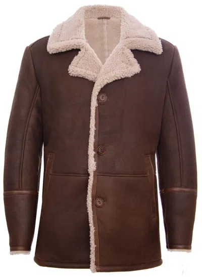 Pre-owned Infinity Mens Brown German Classic Real Sheepskin Shearling Leather Jacket Coat