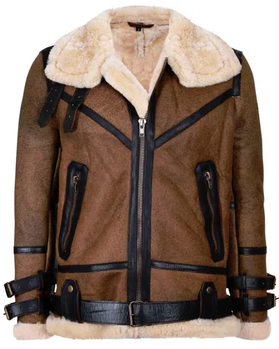 Pre-owned Infinity Mens Brown Vintage Pilot B3 Sheepskin Flying Leather Jacket