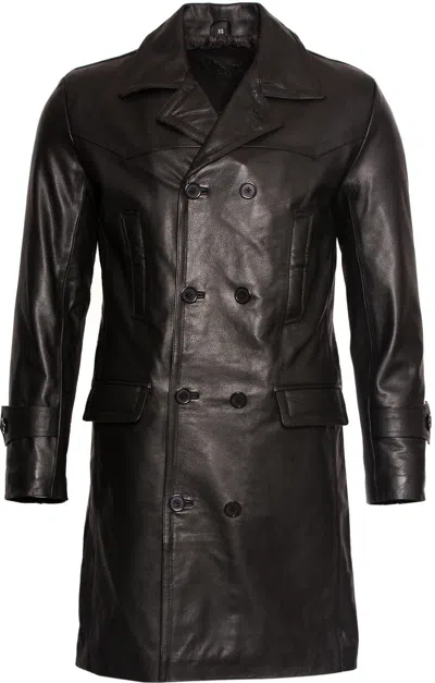 Pre-owned Infinity Mens Classic Black Uboat German Naval Military Peacoat Cowhide Leather Jacket