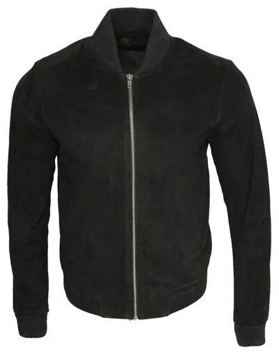 Pre-owned Infinity Mens Retro Black Goat Suede Leather Bomber Varsity Jacket