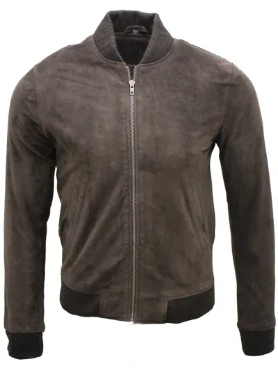 Pre-owned Infinity Mens Retro Brown Goat Suede Varsity Leather Bomber Jacket