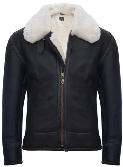 Pre-owned Infinity Mens Sheepskin Jacket B3 Flying Leather Classic Raf Aviator Pilot Brown Cream