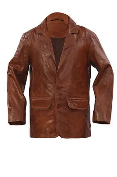 Pre-owned Infinity Mens Smart Brown Blazer Slim Fit 2 Button Down Leather Jacket