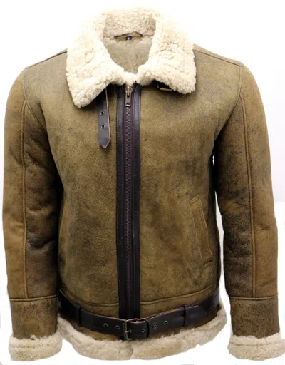 Pre-owned Infinity Mens Vintage Light Brown B3 Sheepskin Aviator Flying Leather Jacket In Coniac/cream
