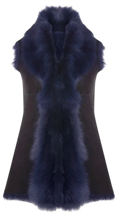 Pre-owned Infinity Navy Blue Ladies Women's Soft Real Toscana Sheepskin Leather Gilet Waistcoat