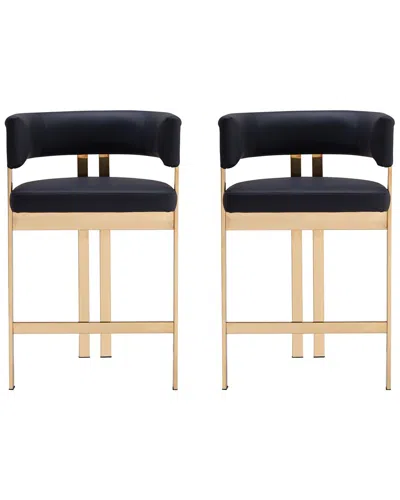 Infinity Set Of 2 Luxurious Faux Leather Bar Stools In Black