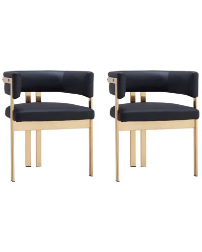 Infinity Set Of 2 Luxurious Faux Leather Dining Room Chairs In Black