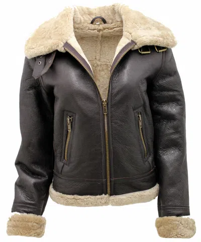 Pre-owned Infinity Women's Brown B3 Ww2 Ginger Real Thick Sheepskin Leather Flying Jacket
