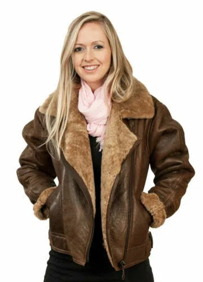 Pre-owned Infinity Women's Brown B3 Ww2 Ginger Sheepskin Leather Flying Jacket