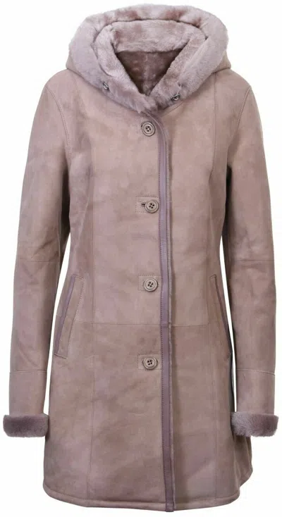 Pre-owned Infinity Women's Elegant Taupe Hooded Suede Merino Shearling Sheepskin Jacket Coat In Gray