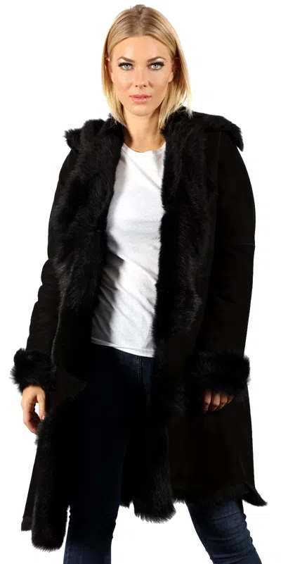 Pre-owned Infinity Women's Luxurious 3/4 Black Toscana Shearling Sheepskin Coat