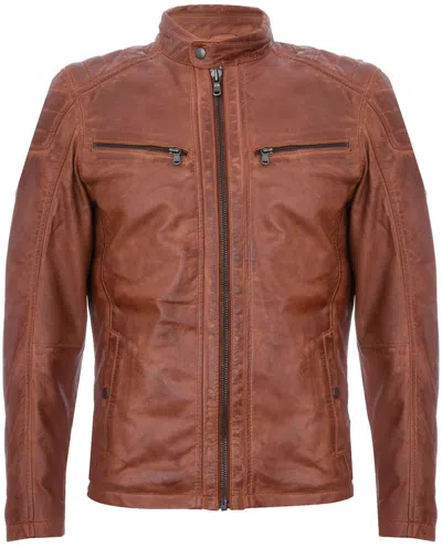 Infinty Leather Mens Leather Jacket Vintage Quilted Retro Racing Zipped Biker - San Marino In Multi