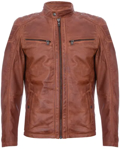 Infinty Leather Mens Leather Vintage Quilted Racing Zipped Biker Jacket In Multi