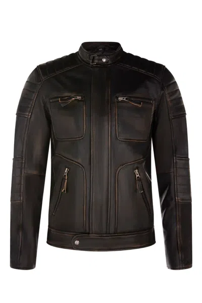 Infinty Leather Mens Vintage Leather Retro Biker Jacket - Milan In Black