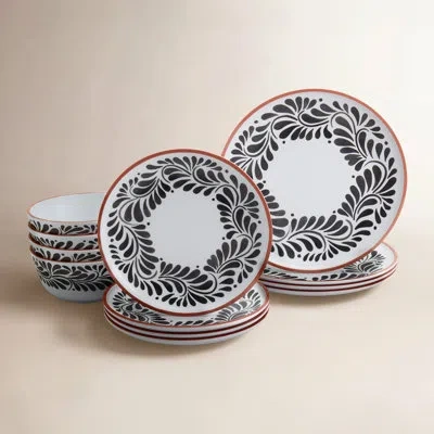 Infuse 12-piece Melamine Dinnerware Set, Lebrillo In Black,white