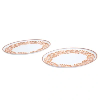 Infuse 2-piece Melamine Oval Platter Set, Lebrillo In White,orange