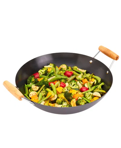 Infuse Asian Carbon Steel 13.75" Open Wok With 2 Side Handles In Black