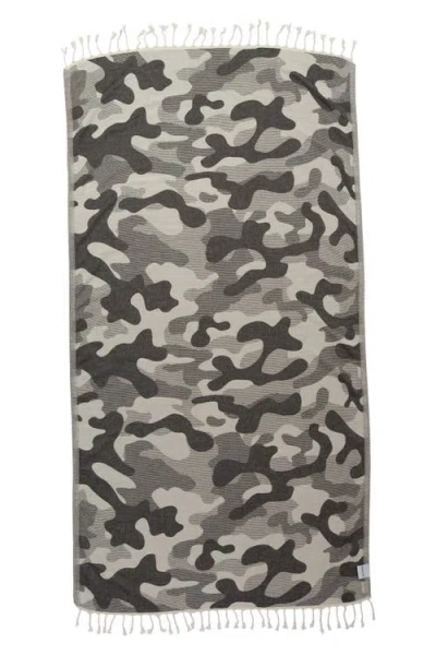 Infusezen Camo Print Organic Sand Resistant Reversible Turkish Towel In Black