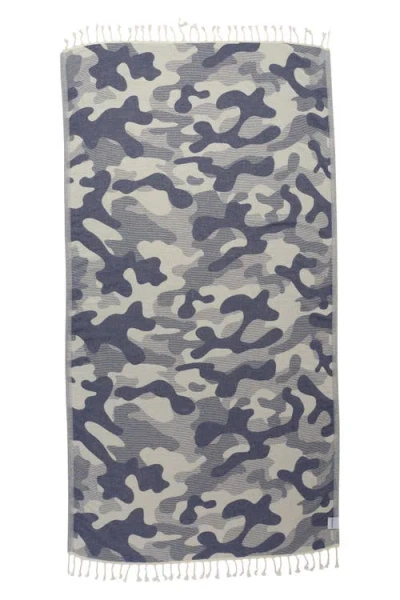 Infusezen Camo Print Organic Sand Resistant Reversible Turkish Towel In Blue