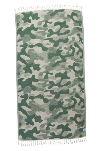 Infusezen Camo Print Organic Sand Resistant Reversible Turkish Towel In Green