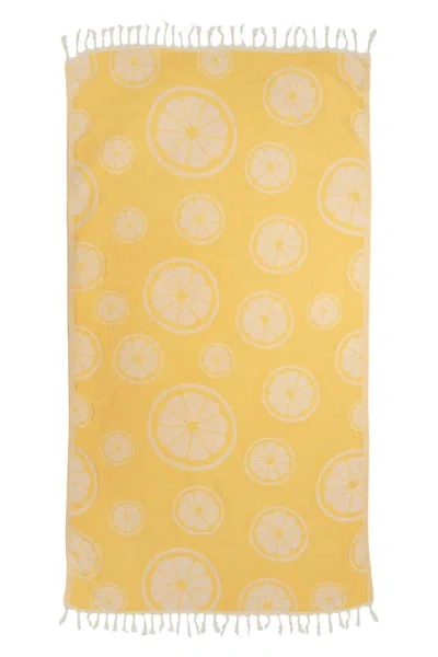 Infusezen Citrus Lemon Organic Cotton Reversible Turkish Towel In Yellow