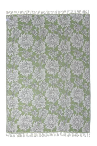 Infusezen Garden Flower Organic Cotton Medium Weight Throw Blanket In Green