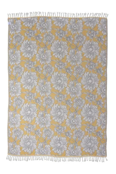 Infusezen Garden Flower Organic Cotton Medium Weight Throw Blanket In Yellow