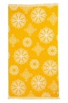 Infusezen Geometric Floral Organic Cotton Full Terry Turkish Towel In Yellow