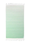 Infusezen Gradient Striped Organic Turkish Towel With Soft Terry Cloth Back In Green